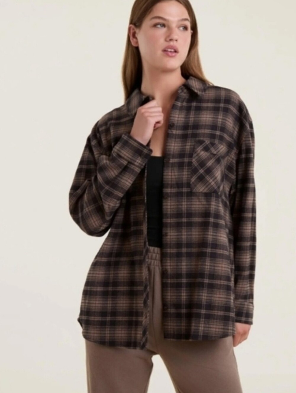Nuuds Flannel Shirt Black Mocha Small